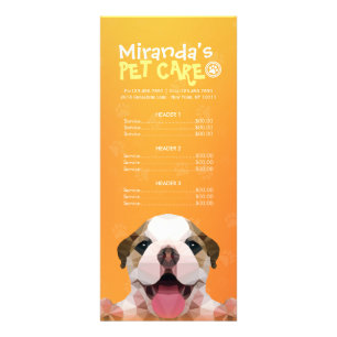 Prijslijst met lage poly Dog Pet Care Grooming Reclamekaart