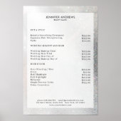 Prijslijst met moderne zilver Glitter Salon Poster (Voorkant)