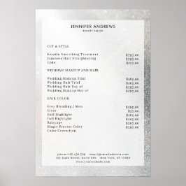 Prijslijst met moderne zilver Glitter Salon Poster