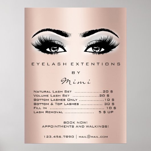 Prijslijst met roos Gold Grey Makeup Eyes Lashes Poster (Voorkant)