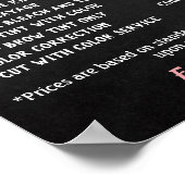 Prijslijst met roze zalon poster (Hoek)