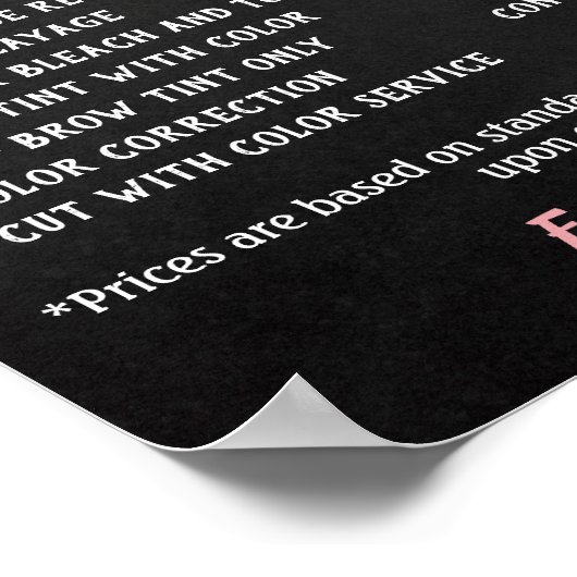 Prijslijst met roze zalon poster (Hoek)