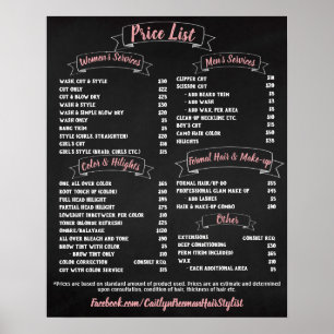 Prijslijst met roze zalon poster