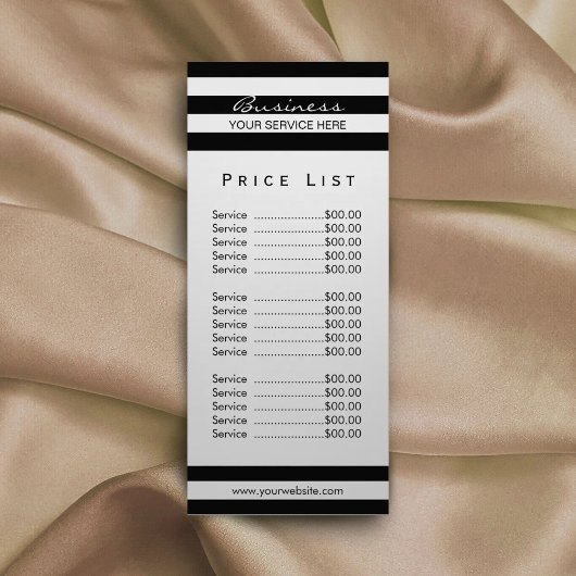 Prijslijst | Modern Black White Stripes Salon SPA Reclamekaart