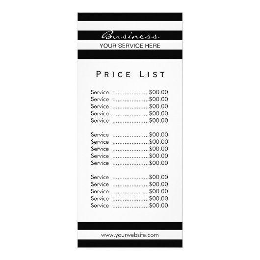 Prijslijst | Modern Black White Stripes Salon SPA Reclamekaart (Achterkant)