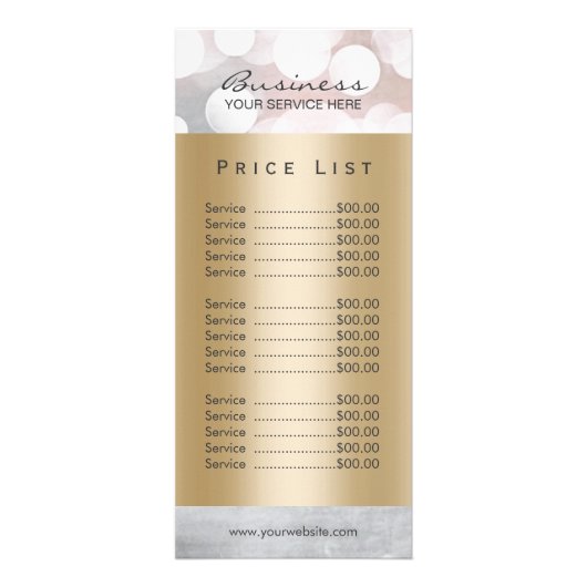 Prijslijst | Modern Silver & Gold Beauty Salon Spa Reclamekaart (Achterkant)