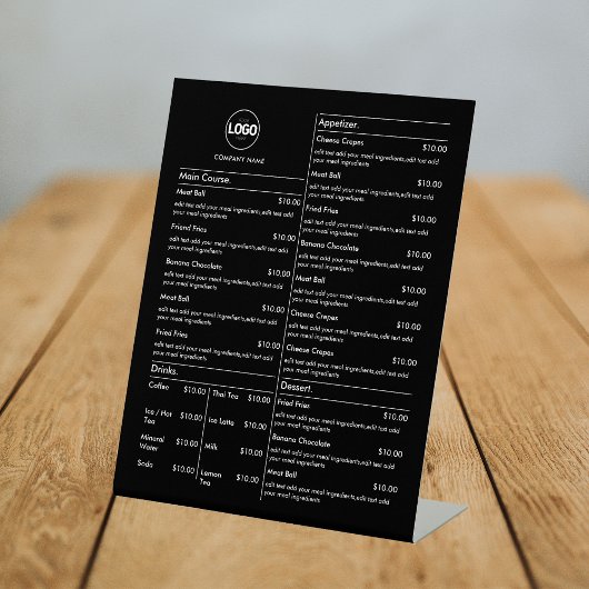 Prijslijst | Modern van het zwarte Bedrijfs Menu Reclamebord Met Voetstuk