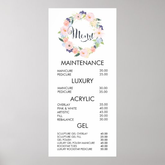 Prijslijst Muurposter Bloemenkrans Salon Menu Poster (Voorkant)