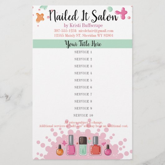 Prijslijst nagelstudio manicure pedicure salon flyer (Voorkant)