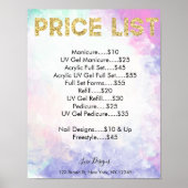 Prijslijst Nagelstudio Waterverf, Gouden Glitter P Poster (Voorkant)