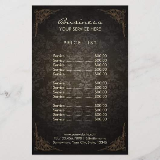 Prijslijst |  omhuld Damask Beauty Salon Flyer (Voorkant)