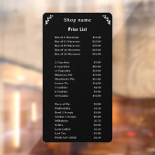 Prijslijst op Black Window Cling Raamsticker (Vel 2)