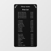 Prijslijst op Black Window Cling Raamsticker (Vel)