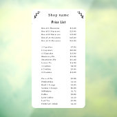 Prijslijst op witte raamfolie raamsticker (Vel 3)