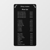 Prijslijst op zwarte raamfolie raamsticker (Vel)