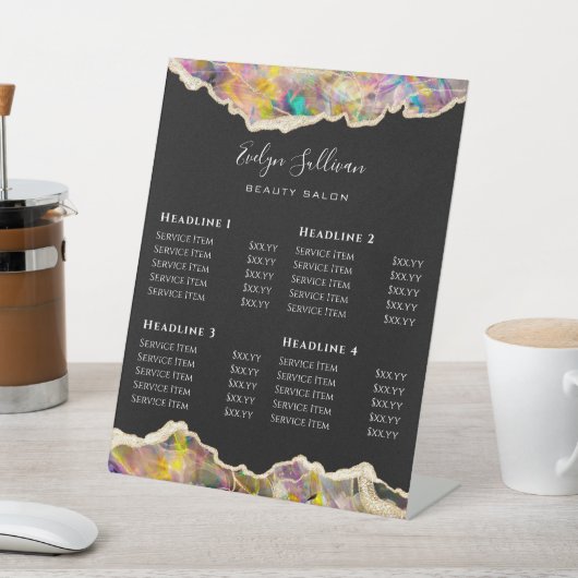 Prijslijst Opale grenzen Beauty Salon Reclamebord Met Voetstuk (Insitu)