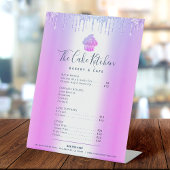Prijslijst Paarse cupcake Glitter Drip Bakery Menu Reclamebord Met Voetstuk