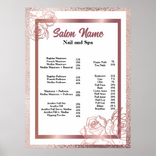 Prijslijst Pink Beauty Nail Salon menu Poster