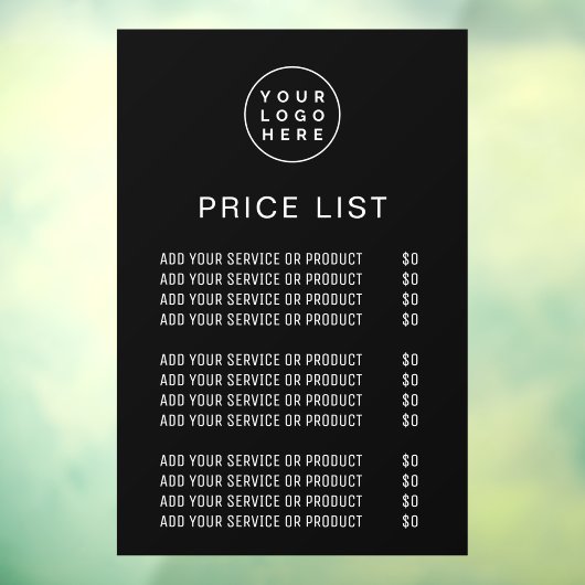 Prijslijst professioneel logo bedrijfs raamsticker (Vel 3)
