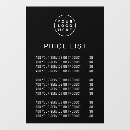 Prijslijst professioneel logo bedrijfs raamsticker (Vel)