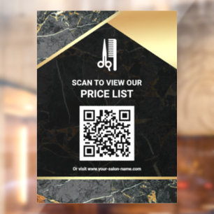 Prijslijst QR-code haar-make-up salon grijs marmer Raamsticker