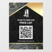 Prijslijst QR-code haar-make-up salon grijs marmer Raamsticker (Vel)