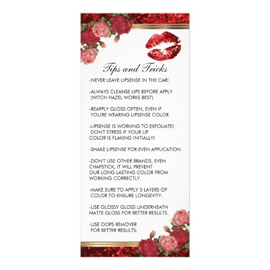 Prijslijst rode rozen Lip Glitter Reclamekaart (Achterkant)