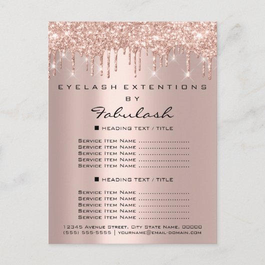 Prijslijst Roos Gold Drives Eyelashes Makeup Brows Briefkaart (Voorkant)