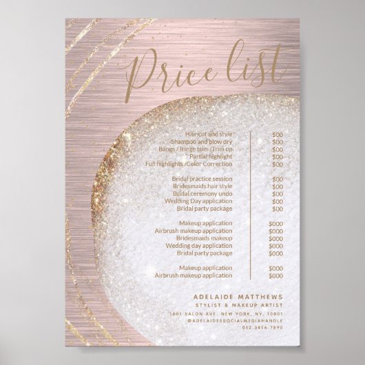 Prijslijst roos Gold Glitter geborsteld metaal Poster (Voorkant)