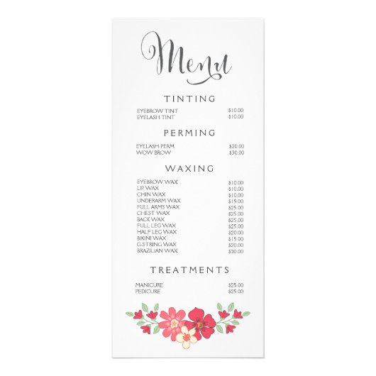 Prijslijst Roze Beauty Salon Beautician Menu (Voorkant)