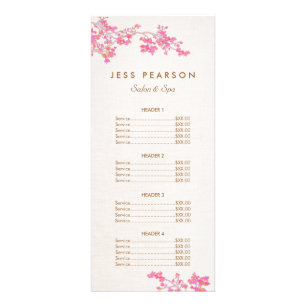 Prijslijst roze Cherry Blossom Beauty Salon Reclamekaart