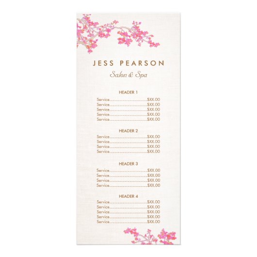 Prijslijst roze Cherry Blossom Beauty Salon Reclamekaart (Voorkant)