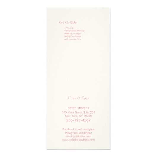 Prijslijst roze Confetti Glitter Salon Reclamekaart (Achterkant)