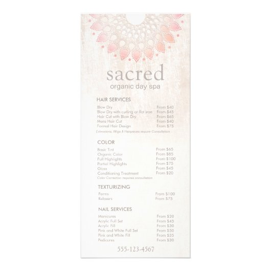 Prijslijst roze Floral Lotus Flower Spa Salon Reclamekaart (Voorkant)