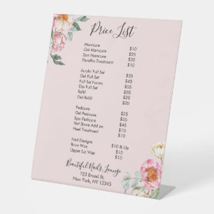 Prijslijst roze Floral Nail Prijs Menu Pedestal Reclamebord Met Voetstuk