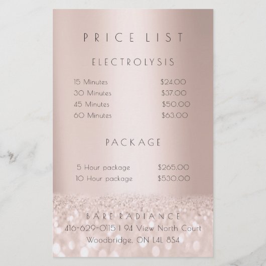 Prijslijst Roze Glitter Electrolyse2 Flyer (Achterkant)
