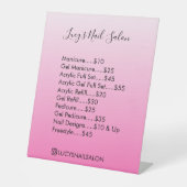 Prijslijst roze ombre nail reclamebord met voetstuk (Voorkant)