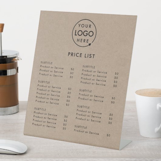 Prijslijst | Rustic Kraft Business Logo Modern Reclamebord Met Voetstuk (Insitu)