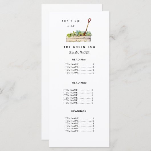 Prijslijst Salad en Sandwich Menu (Voorkant / Achterkant)