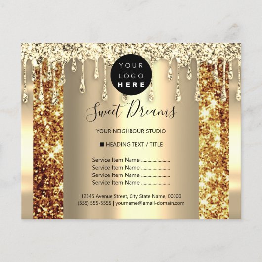 Prijslijst Schoonheid Make-up Nagels Goud Glitters Flyer (Voorkant)