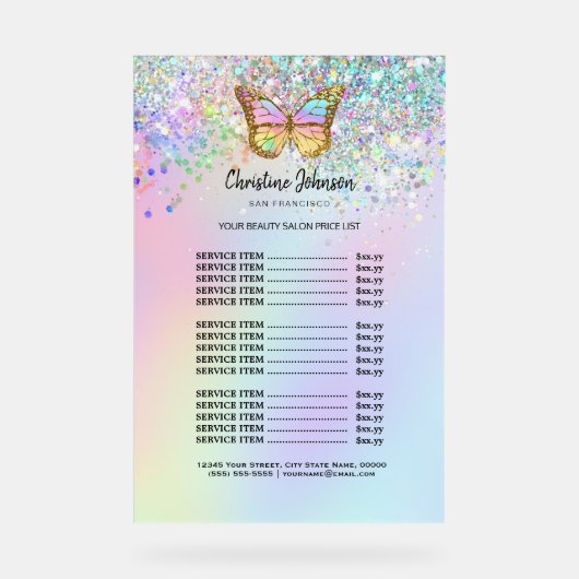 prijslijst schoonheidssalon acryl bord (Voorkant)