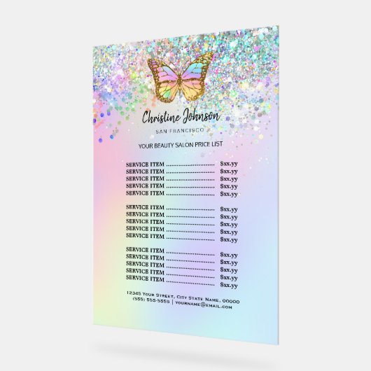 prijslijst schoonheidssalon acryl bord (Hoek)