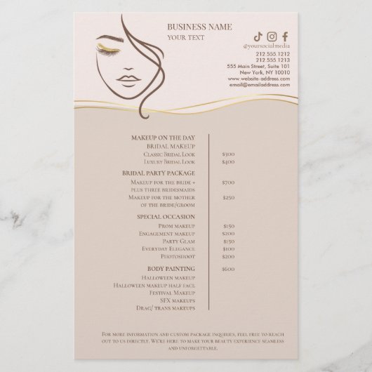 Prijslijst Schoonheidssalon Make-up Flyer (Voorkant)