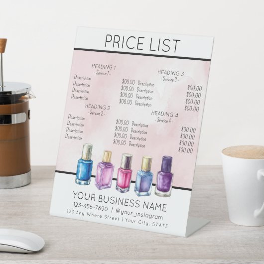 Prijslijst service menu Nagelsalon nagellak Reclamebord Met Voetstuk (Insitu)