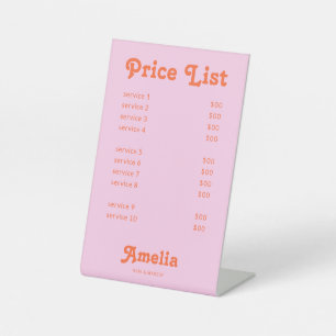 Prijslijst Service Retro Roze Oranje Sokkel Bord Reclamebord Met Voetstuk