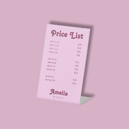 Prijslijst Service Retro Roze Reclamebord Met Voetstuk