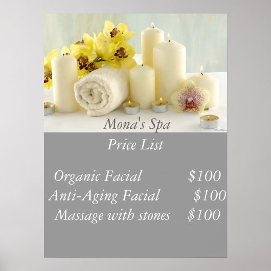 Prijslijst Spa Poster (Voorkant)