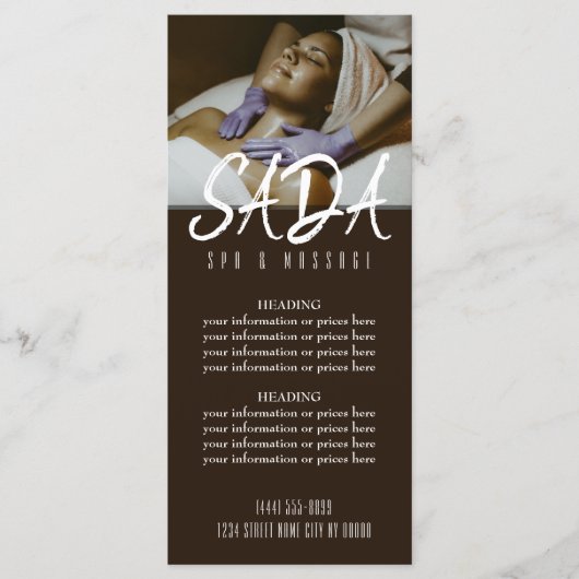 Prijslijst Spa Salon Massage Menu (Voorkant)
