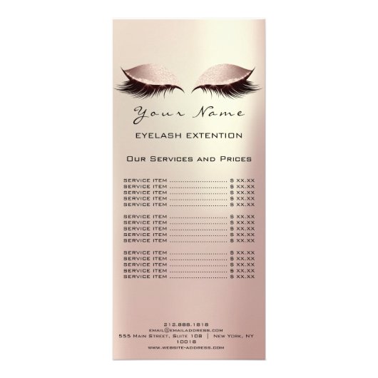 Prijslijst - streepjesextensie - Roos Gold Blush Reclamekaart (Achterkant)