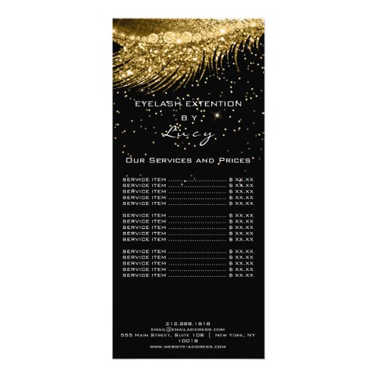 Prijslijst - streepjesverlenging Glitter Gold Blac Reclamekaart (Achterkant)